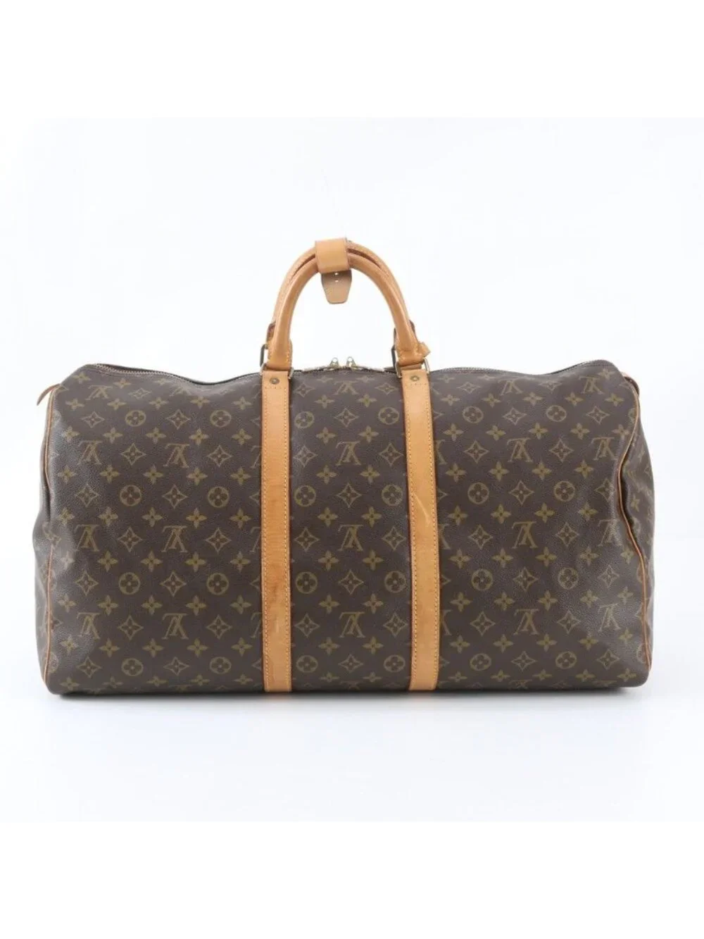 Louis Vuitton Monogram Keepall 55 Leather Boston Bag Tote Carry